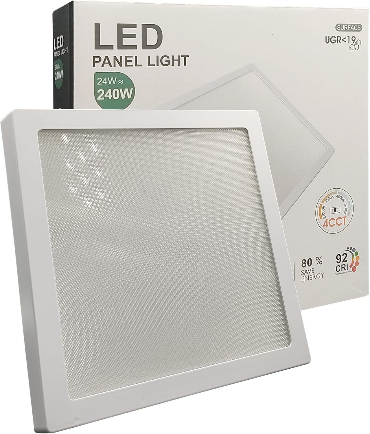 Plafon LED quadrado 24w (240w), 2880lm, ø21cm, luz selecionável 4cct