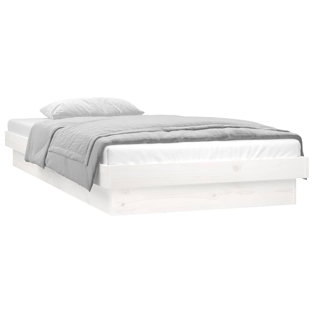 vidaXL estructura cama individual LED sin colchón madera maciza blanco