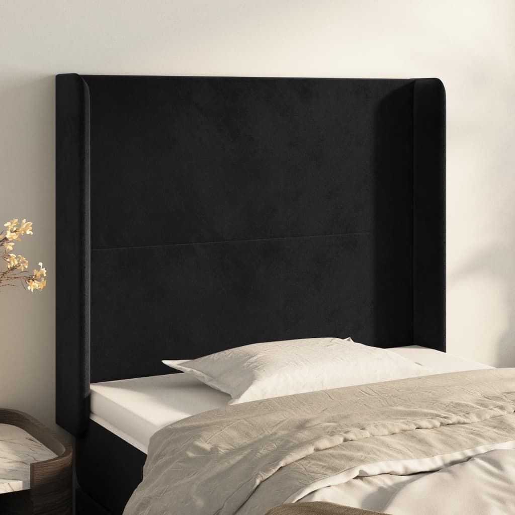 Cabeceira de cama c/ abas veludo 93x16x118/128 cm preto ptob5573
