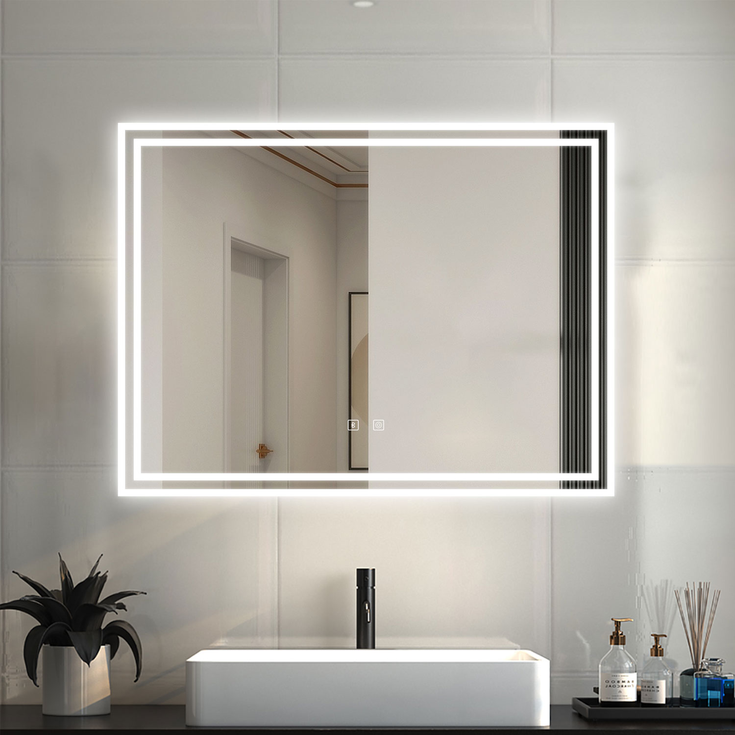 Espelho de casa de banho LED 80×60cm＋bluetooth＋anti-embaciamento