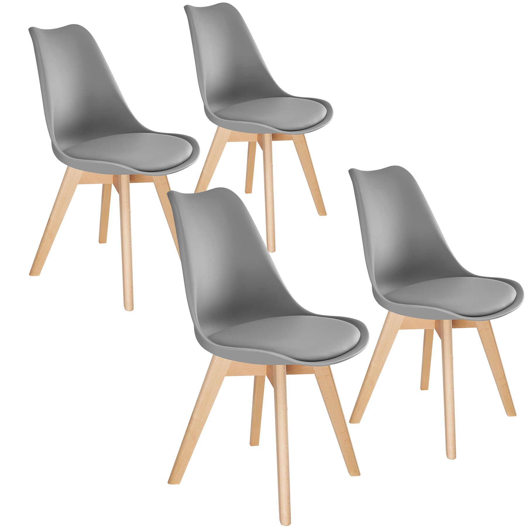 4 cadeiras de sala de jantar, acolchoado, ergonómicas e estables, cinzento