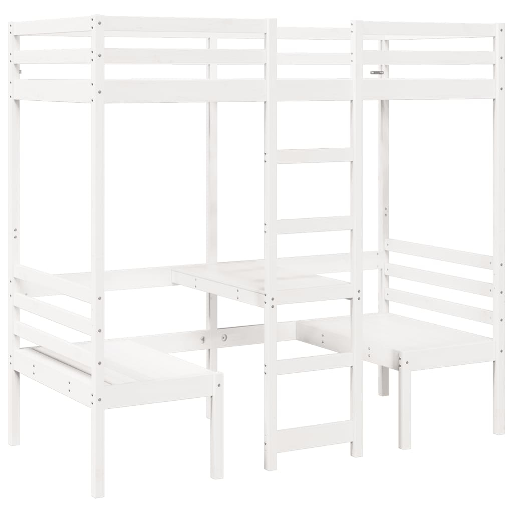 vidaXL cama alta escritorio y asientos madera maciza blanco 90x190 cm