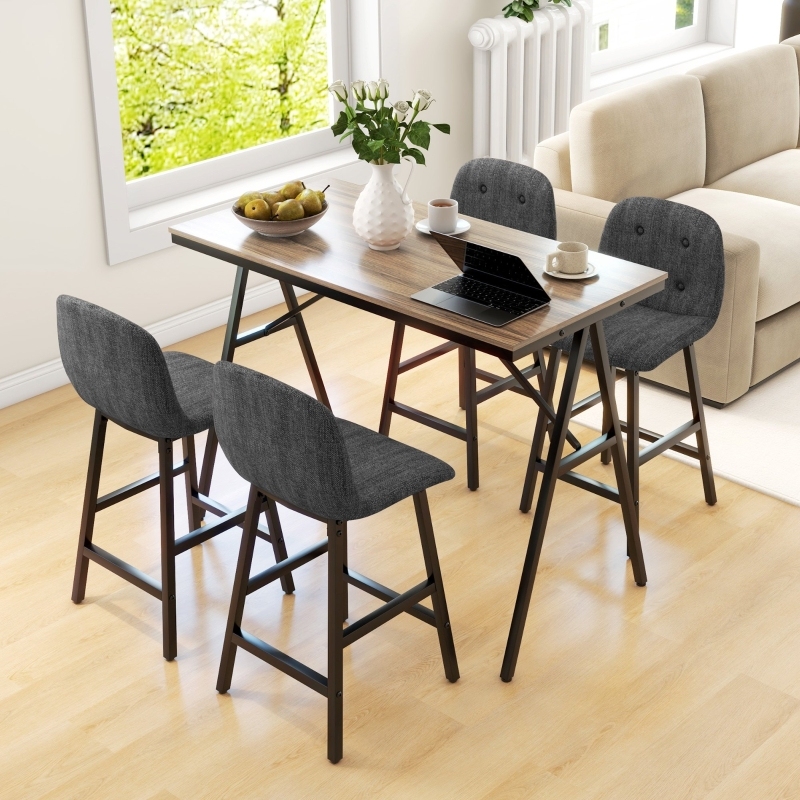 Mesa alta com 4 bancos cinzento escuro 120 cm