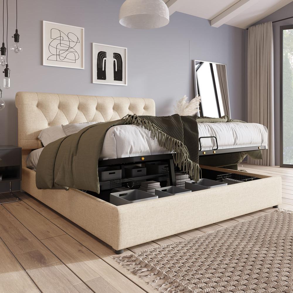 Cama com arrumação 140x200 cm, cabeceira ajustável com estrado natural