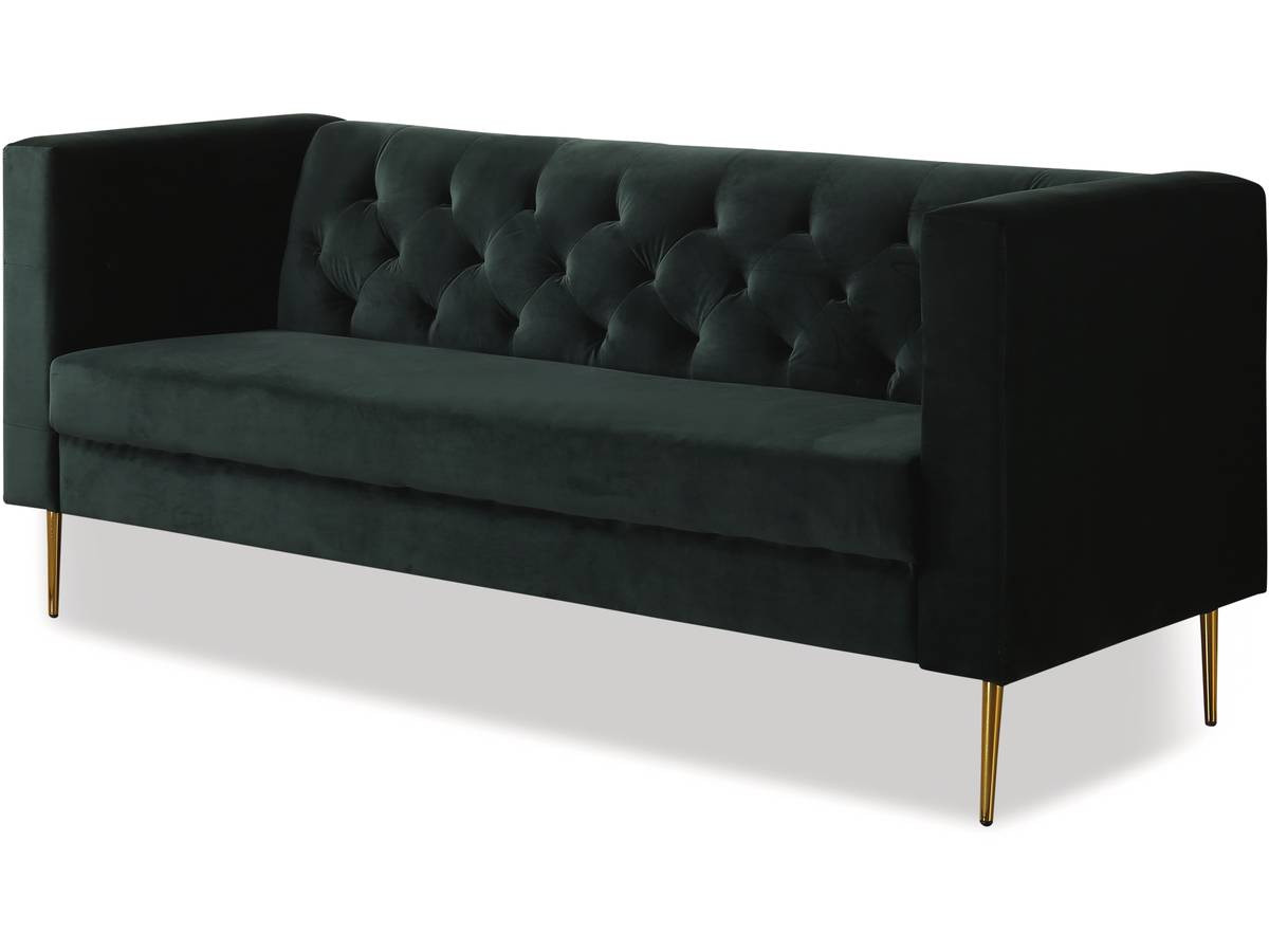 Sofá fixo de veludo "bruce" - 196 x 76 x 82 cm - 3 lugares - verde escuro