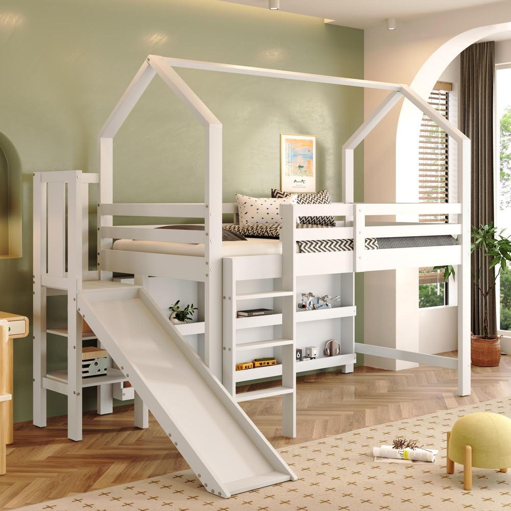 Cama infantil 90x200cm escorrega escadas arrumação branco