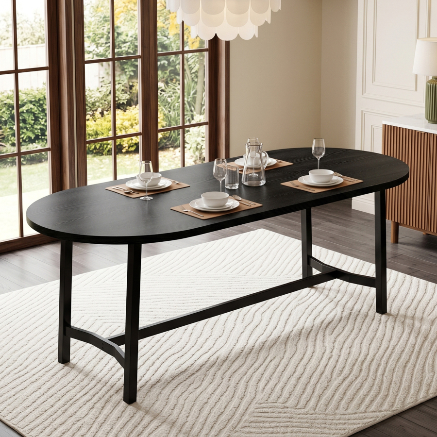 Mesa de jantar 6 a 8 lugares preto 75x180x80cm