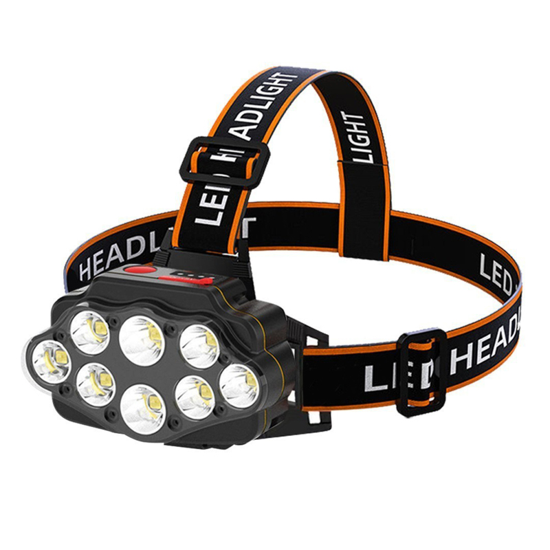 Farol LED 8LED 4 níveis atenuação recarregável indicador bateria