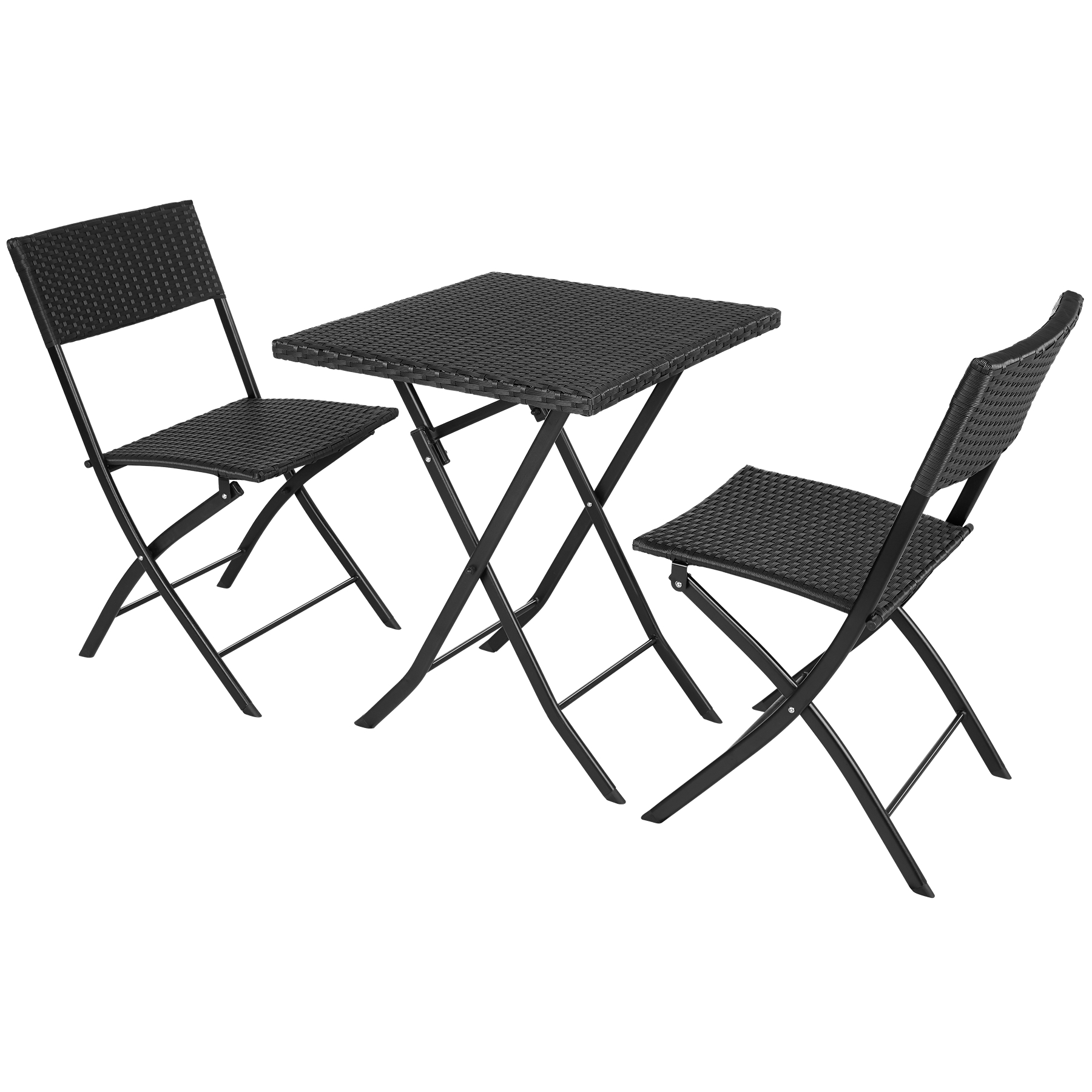Conjunto de rattan para 2 pessoas, 3 peças, dobrável e ligero, preto