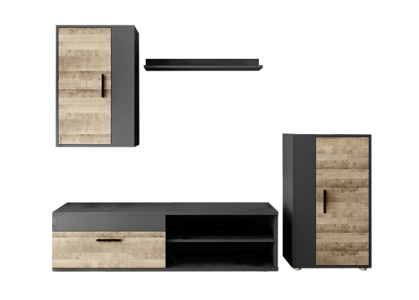 Conjunto de móveis de sala de estar eco, carvalho e preto190x165cm