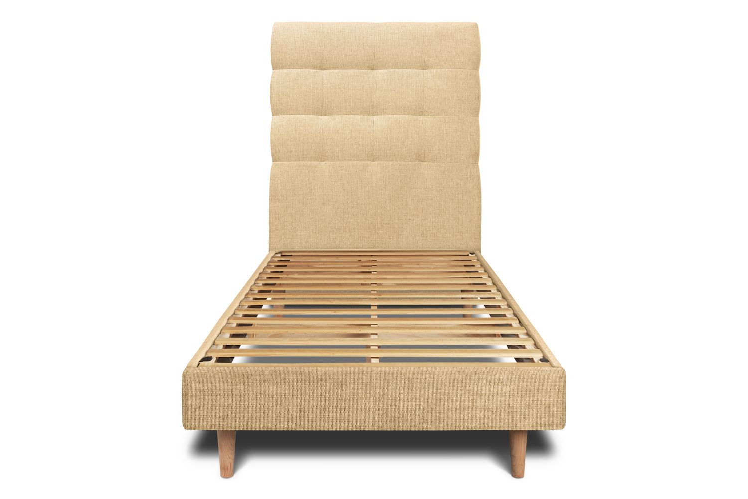 Cama de 90x200 cm com cabeceira estofada - tecido tela fosca - amarelo