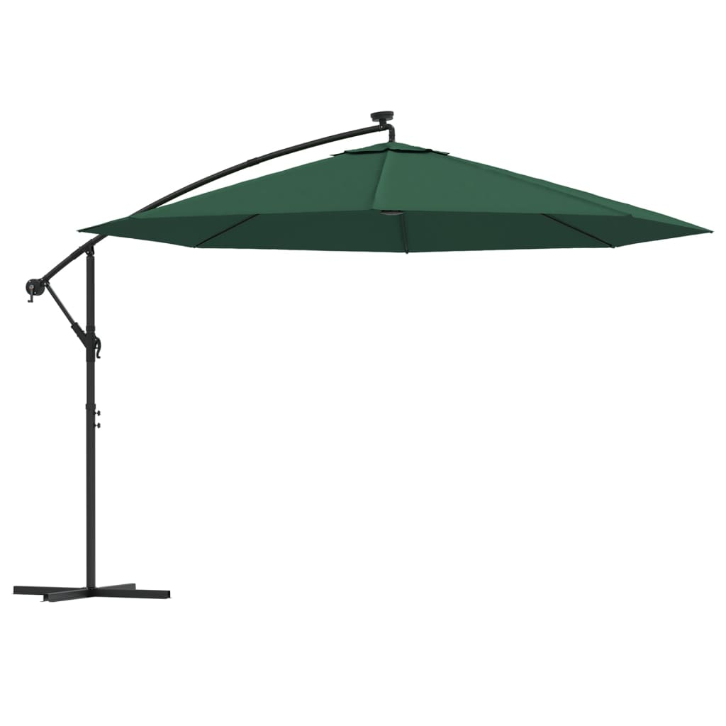 vidaXL sombrilla voladiza con luces LED y poste de metal verde 350 cm