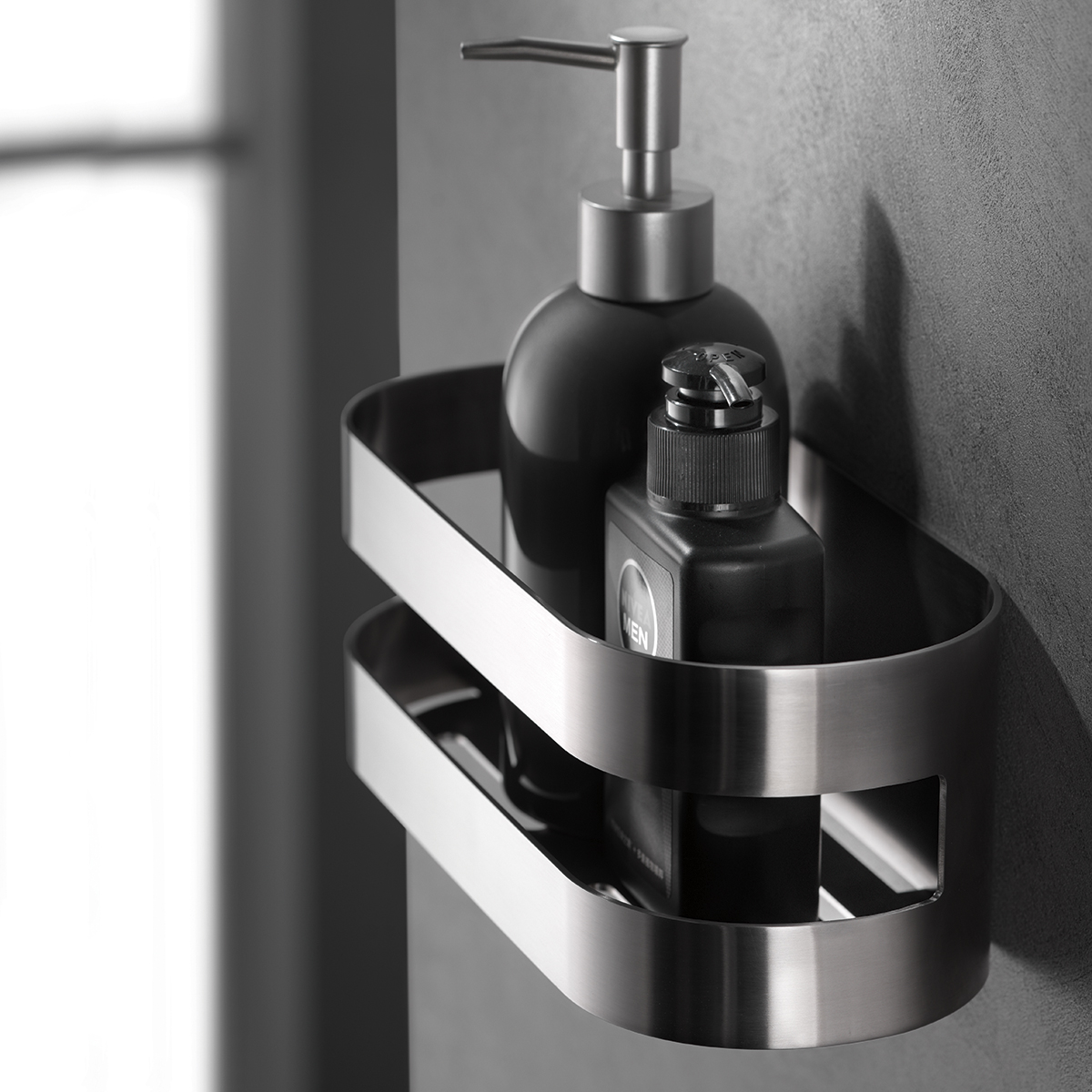 Portasapone cromado em aço inox e latão com acabamento frontal em aço s304