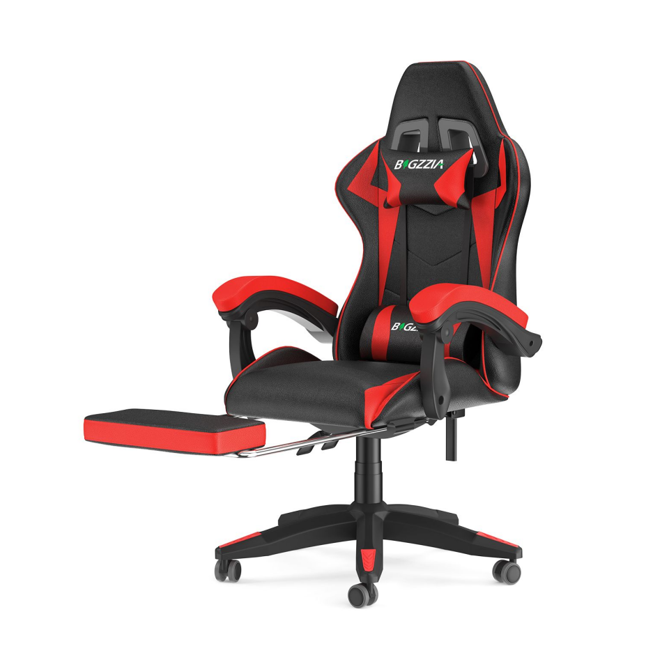 Cadeira de jogos com apoio para os pés, cadeira ergonómica - preto/vermelho