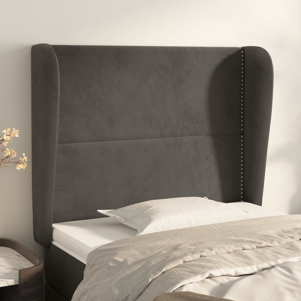 Cabeceira cama c/ abas veludo 83x23x118/128 cm cinzento-escuro ptob5964