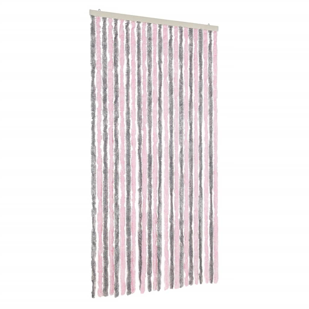 Cortina anti-insetos 100x220 cm chenille cinza-prateado e rosa