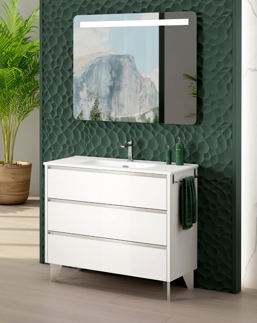Armário de banho montado com pia de lavagem em cerâmica 70 cm - branco