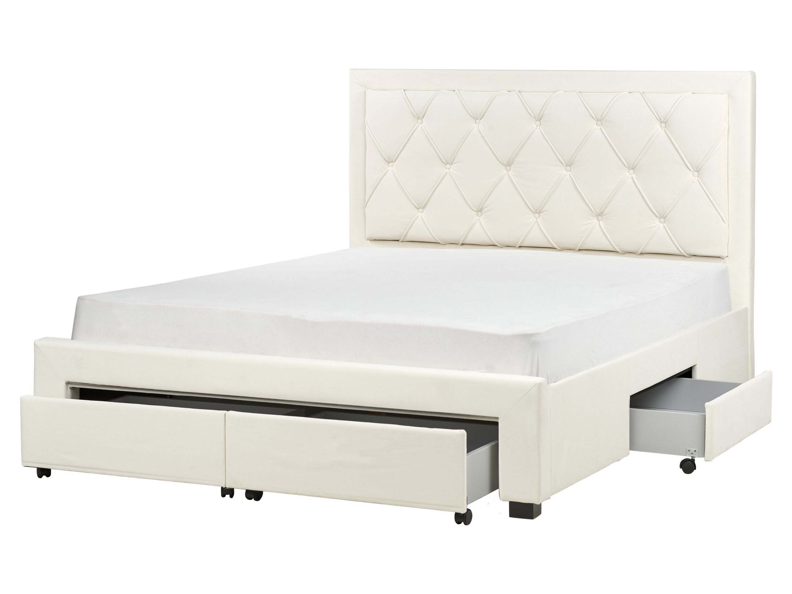 Cama com gavetas de arrumação lievin veludo creme claro 160 x 200 cm