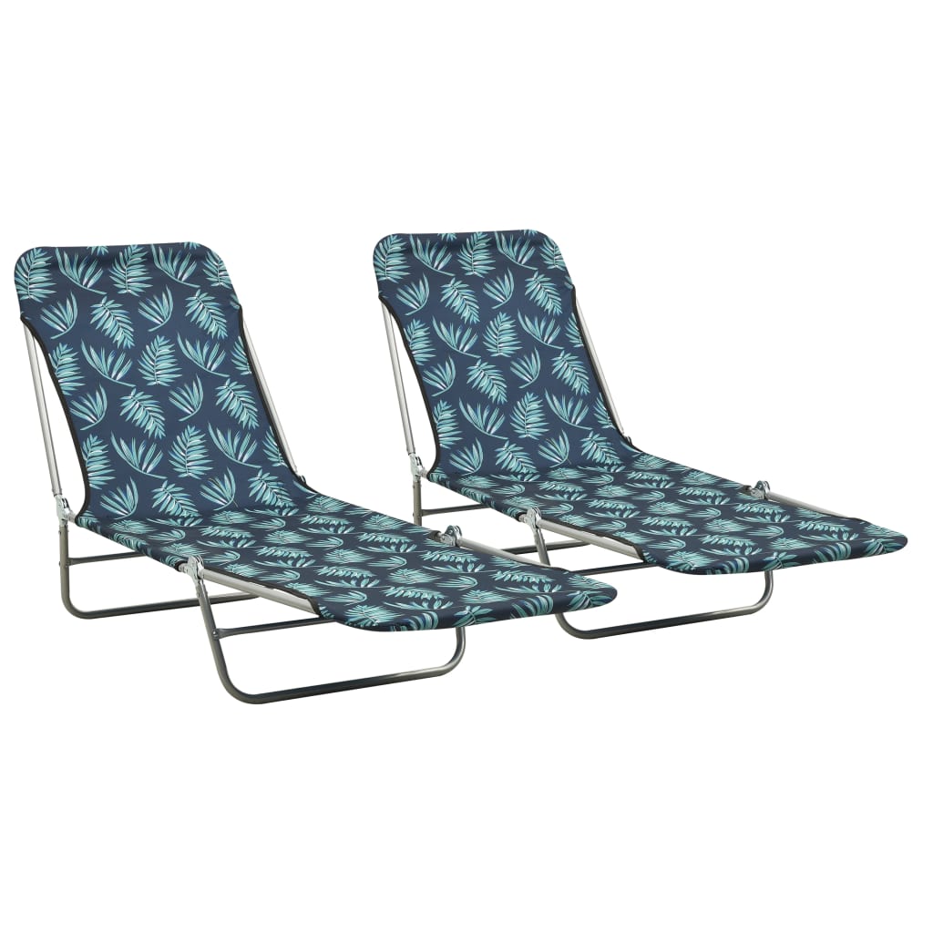 vidaXL tumbonas plegables 2 unidades acero y tela estampado de hojas
