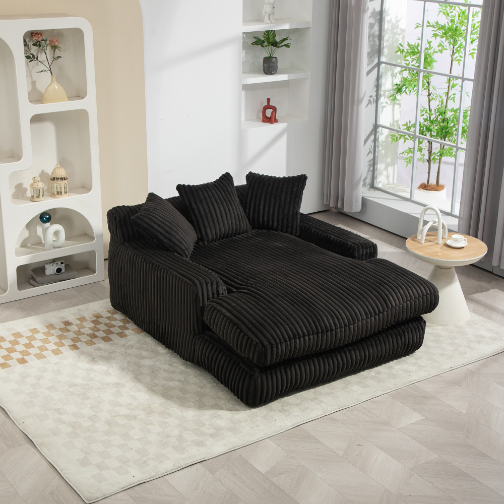 Chaise longue em bombazina preta com 3 almofadas 125x155x63 cm