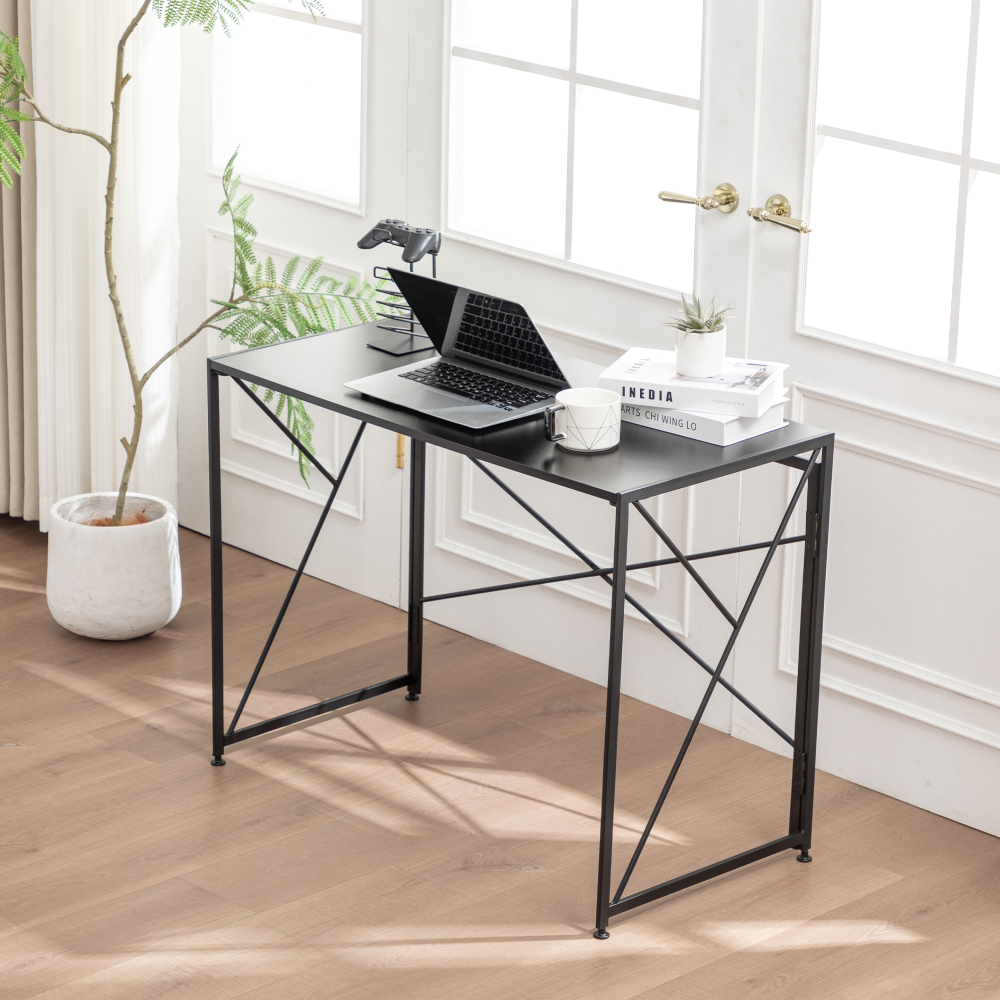 Mesa dobrável para escritório mdf preto 75x99x50cm