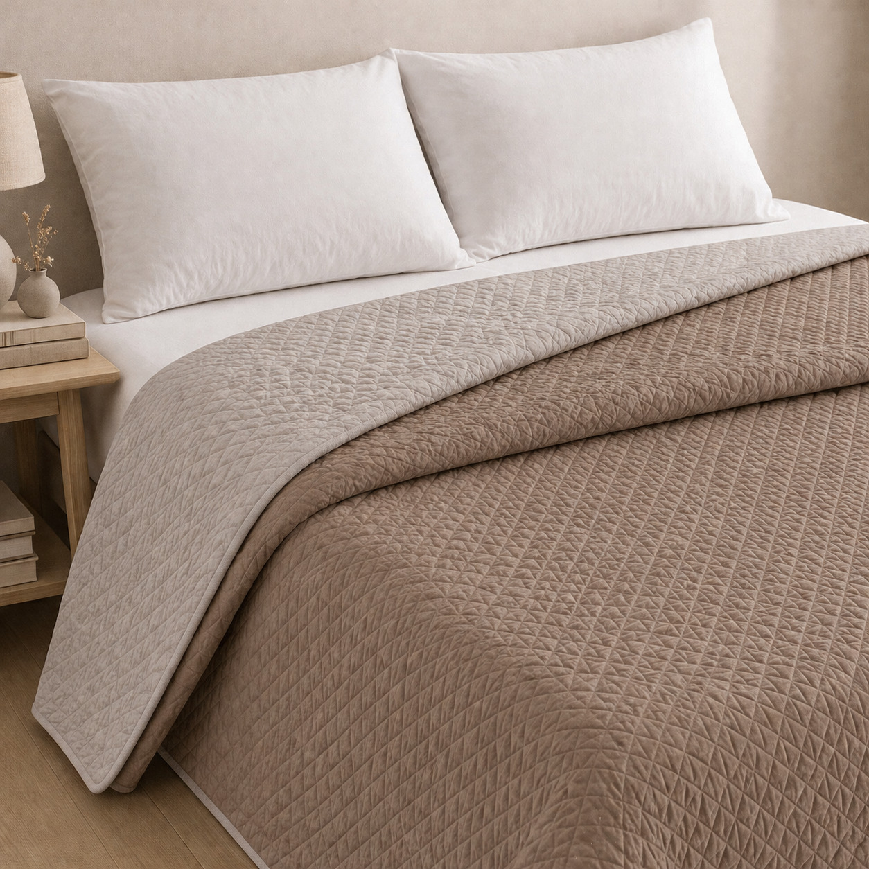 Colcha reversível bicolor couro/linho cama 180cm donegal collections