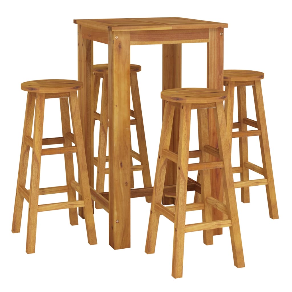 vidaXL mesa y taburetes altos de jardín 5 pzas madera maciza acacia