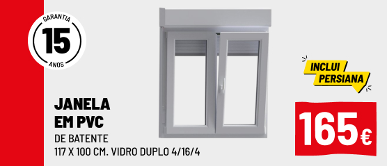 Janela de batente em PVC com persiana branca 5 c&acirc;maras 117x100cm
