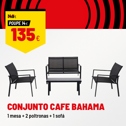 CONJUNTO CAFE BAHAMA / 1 mesa, 2 poltronas, 1 sofá